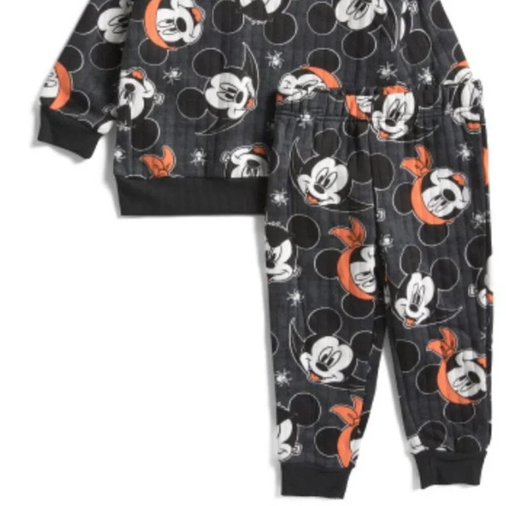 NWT Disney Mickey Halloween Black Fleece Cotton Top & Pants Set Glow in the Dark